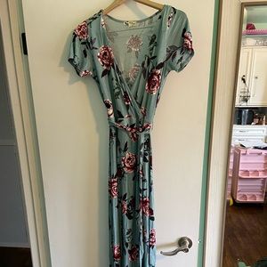 Wraparound floral long tiered dress